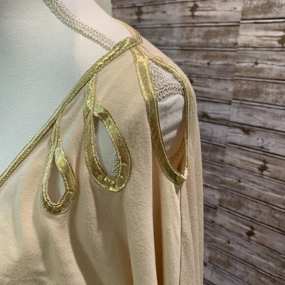 🔥🔥SALE🔥🔥BCBGIRLS Tan & Gold Cold Shoulder Top - Picture 3 of 8